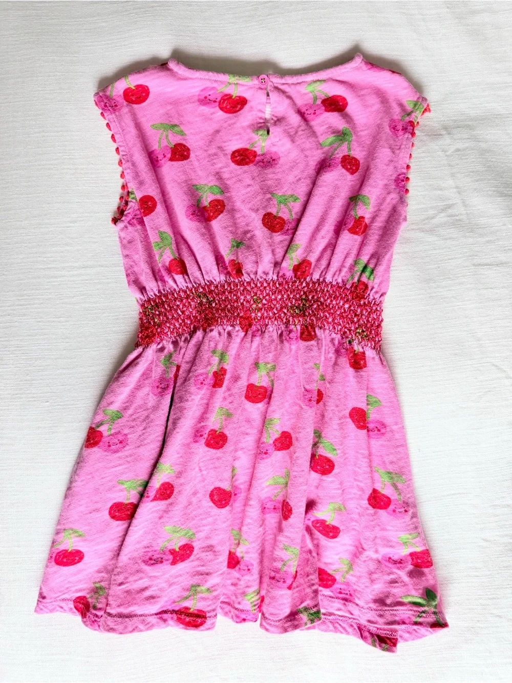 Mini Boden Pink Cherry Smocked Waist Sleeveless Dress size 5-6yr